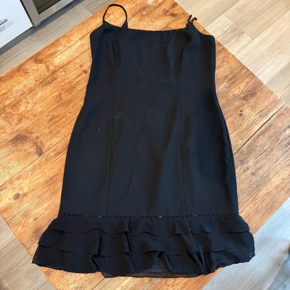Vintage Anne Stanley Saks 5th Ave Black Beaded Ruffled Cocktail Dress EUC Sz 12 - Picture 10 of 16